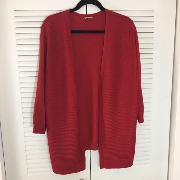 Chico's Sweaters - Chico’s cardigan long red 2 3/4 Sleeve